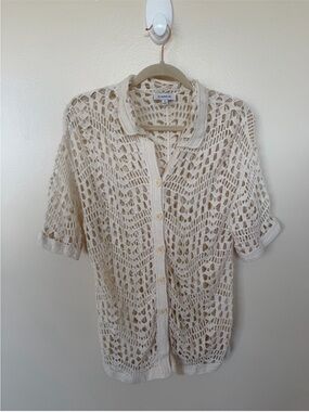 Evereve Cream Crochet Button-Front Cardigan